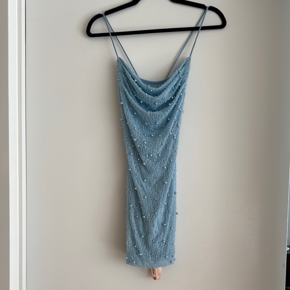 Oh Polly Blue Slip Dress Cowl Neck Mini